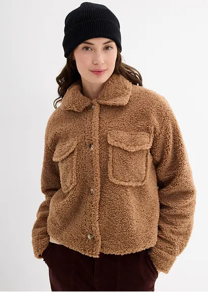 Bonprix Modisch Verkürzte Teddyfelljacke Mit Kragen Und Knopfleiste