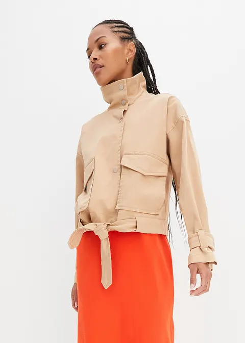 Bonprix Modisch Weite Twill-Jacke Mit Aufgesetzen Taschen - Beige - Damen