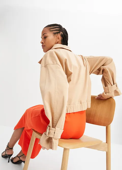 Bonprix Modisch Weite Twill-Jacke Mit Aufgesetzen Taschen - Beige - Damen