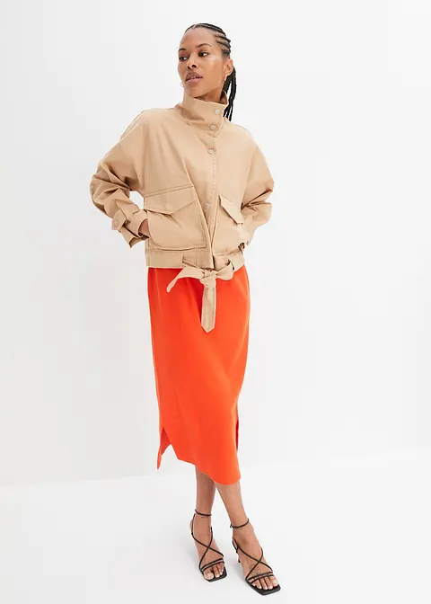 Bonprix Modisch Weite Twill-Jacke Mit Aufgesetzen Taschen - Beige - Damen