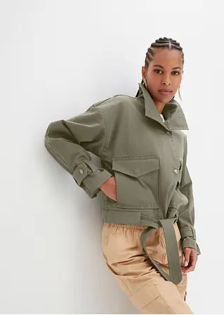 Bonprix Modisch Weite Twill-Jacke Mit Aufgesetzen Taschen - Grün - Damen