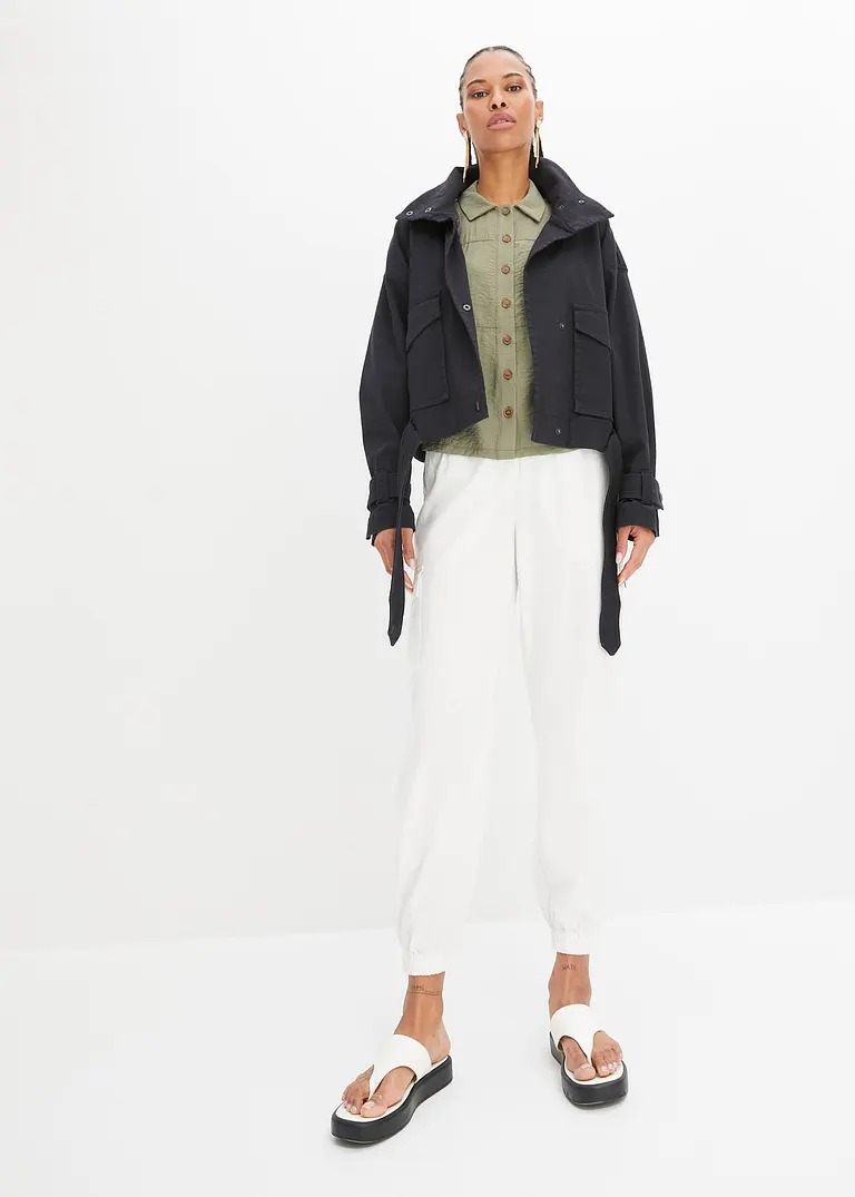 Bonprix Modisch Weite Twill-Jacke Mit Aufgesetzen Taschen - Schwarz
