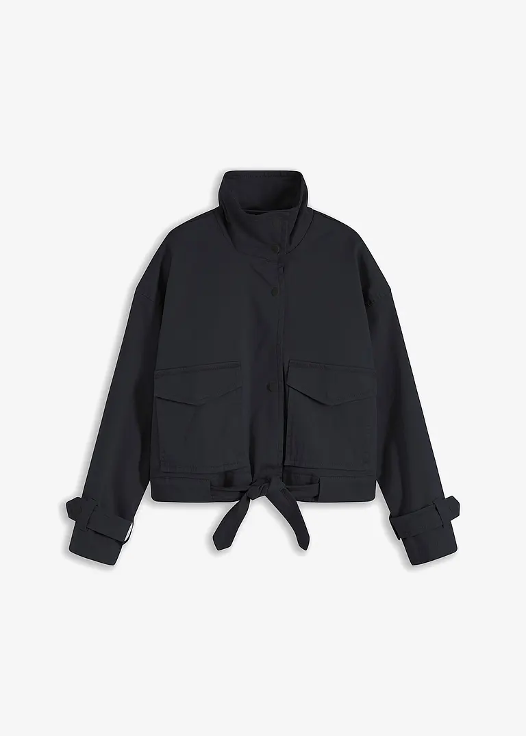 bonprix Modisch weite Twill-Jacke mit aufgesetzen Taschen - schwarz