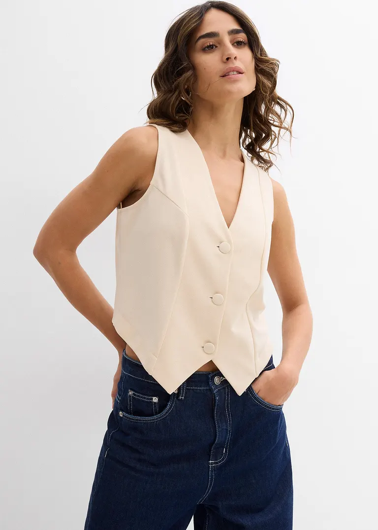 Bonprix Modische Anzugweste Aus Fester Interlock-Qualität Mit Tiefem Ausschnitt