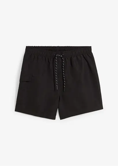 bonprix Modische Badeshorts mit seitlicher Tasche - schwarz