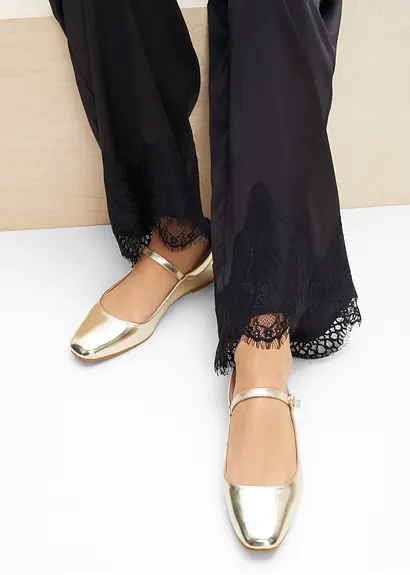 Bonprix Modische Ballerina Im Mary Jane Look - Gold - Damen