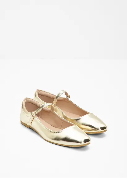 Bonprix Modische Ballerina Im Mary Jane Look - Gold - Damen