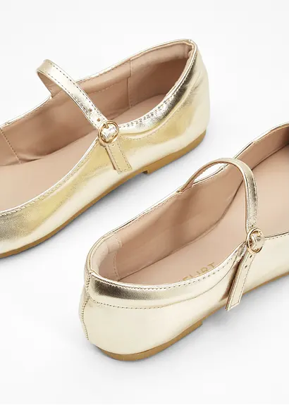 Bonprix Modische Ballerina Im Mary Jane Look - Gold - Damen