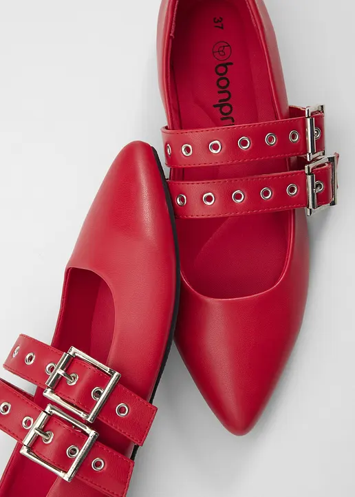 Bonprix Modische Ballerina Mit Nieten Und Schnallen - Rot