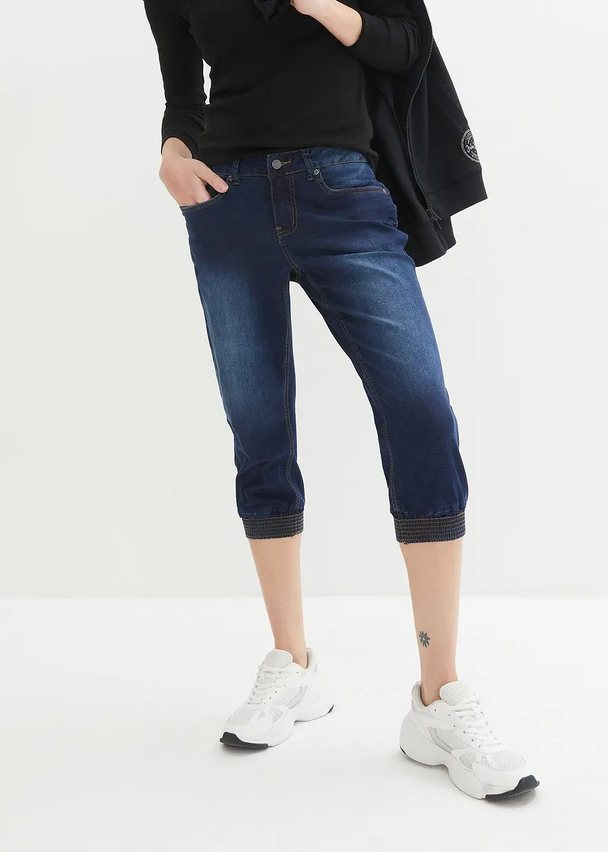 Bonprix Modische Basic-Capri-Jeans Mit Stretch - Blau - Damen