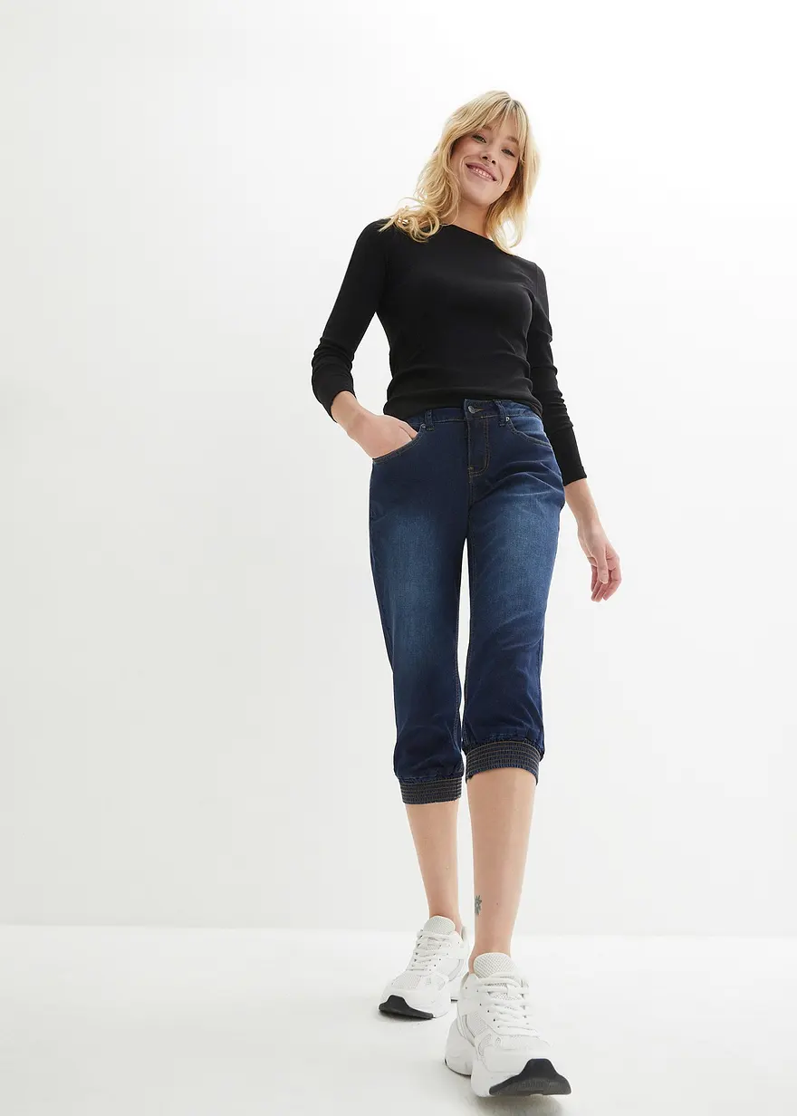 Bonprix Modische Basic-Capri-Jeans Mit Stretch - Blau - Damen