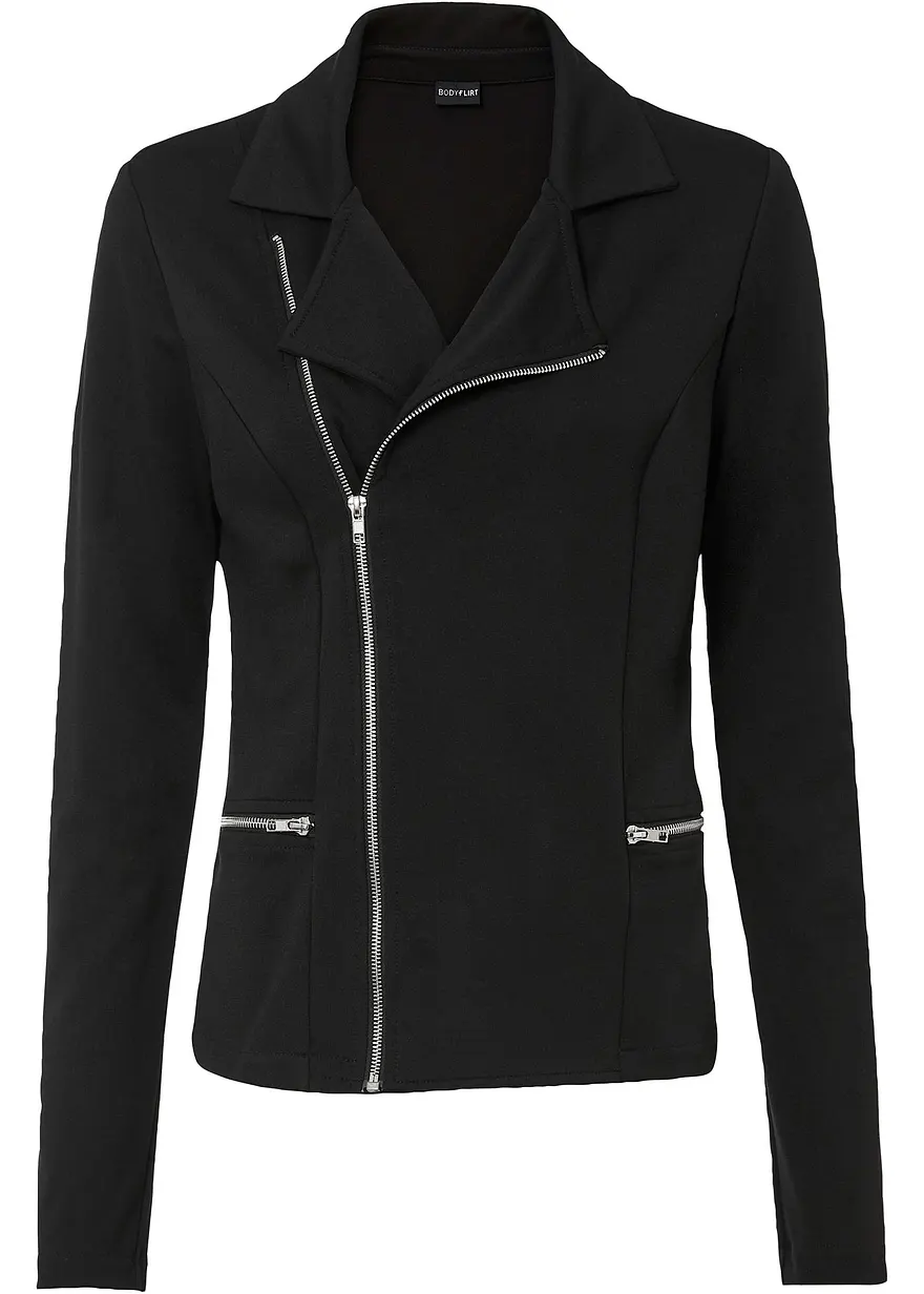 bonprix Modische Biker-Shirtjacke mit dekorativen Reißverschlüssen und Fake-Taschen