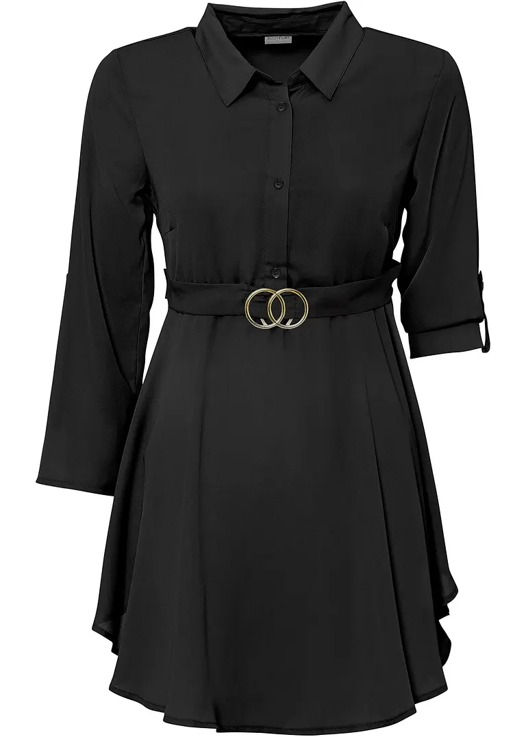 bonprix Modische Bluse im Long-Stil mit Gürtel - schwarz