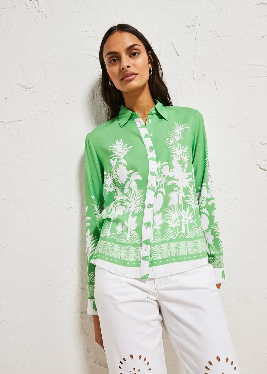 Bonprix Modische Bluse Mit Angesagten Palmendruck - Grün