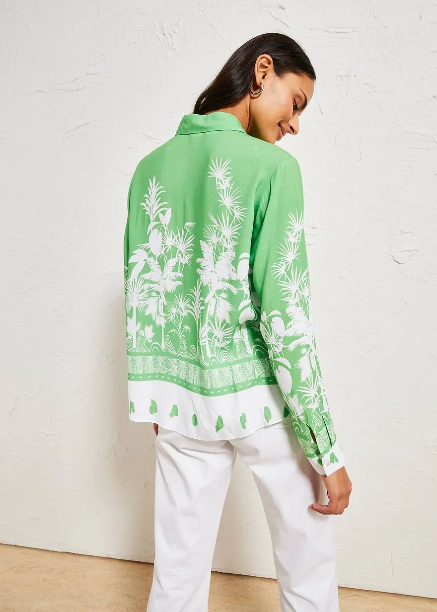 Bonprix Modische Bluse Mit Angesagten Palmendruck - Grün