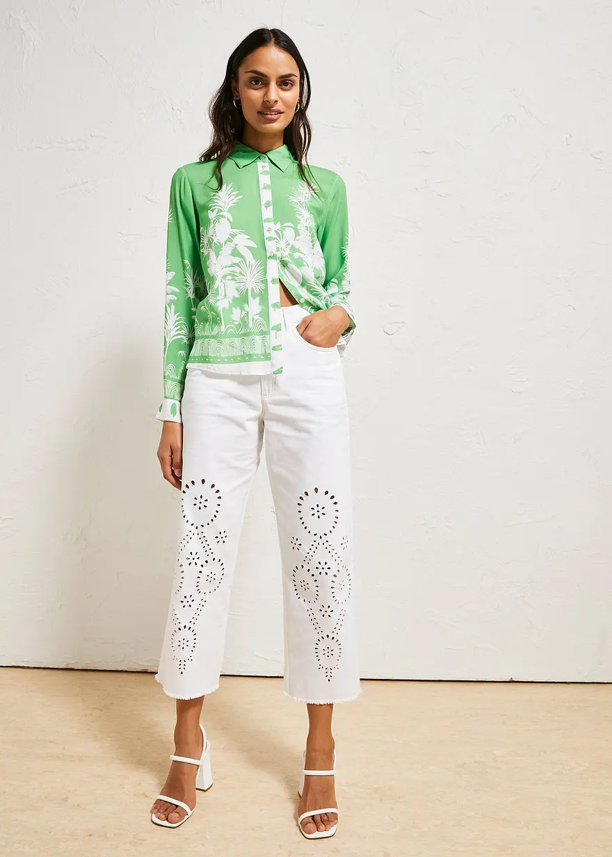 Bonprix Modische Bluse Mit Angesagten Palmendruck - Grün