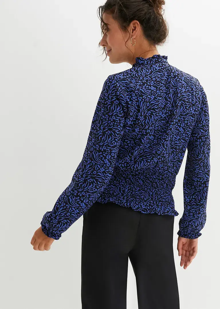 Bonprix Modische Bluse Mit Charmantem Smockeinsatz Und Raffungen. - Blau