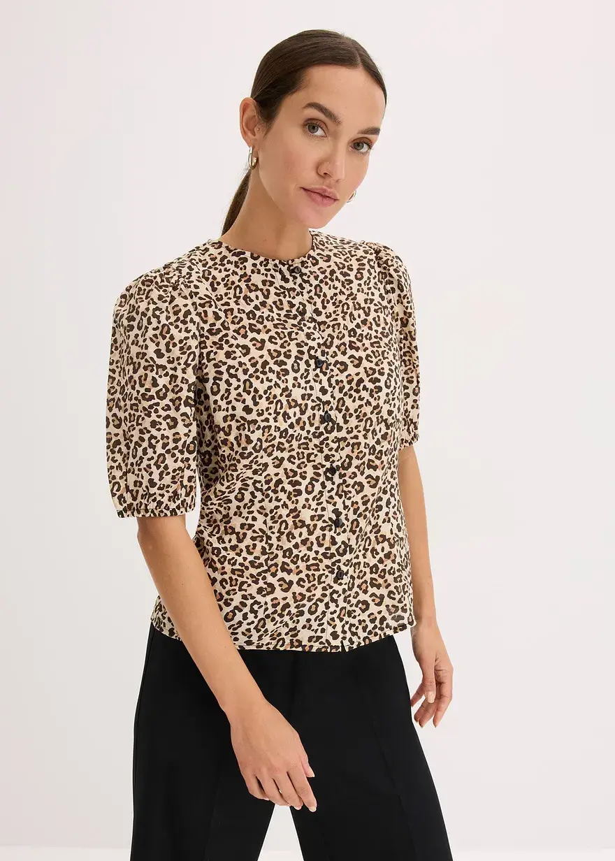 Bonprix Modische Bluse Mit Puffärmeln Und Leo-Print - Braun
