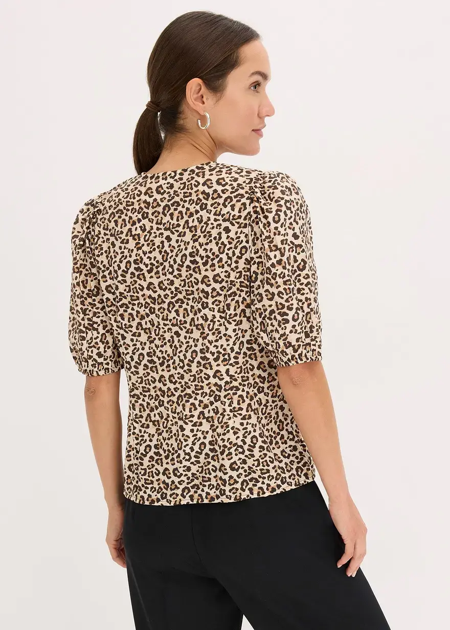 Bonprix Modische Bluse Mit Puffärmeln Und Leo-Print - Braun