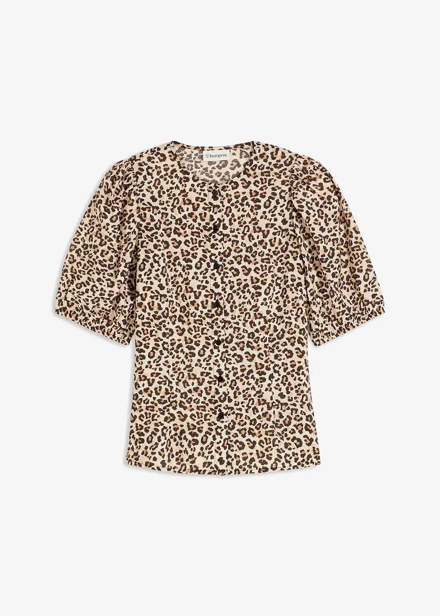 bonprix modische Bluse mit Puffärmeln und Leo-Print - braun