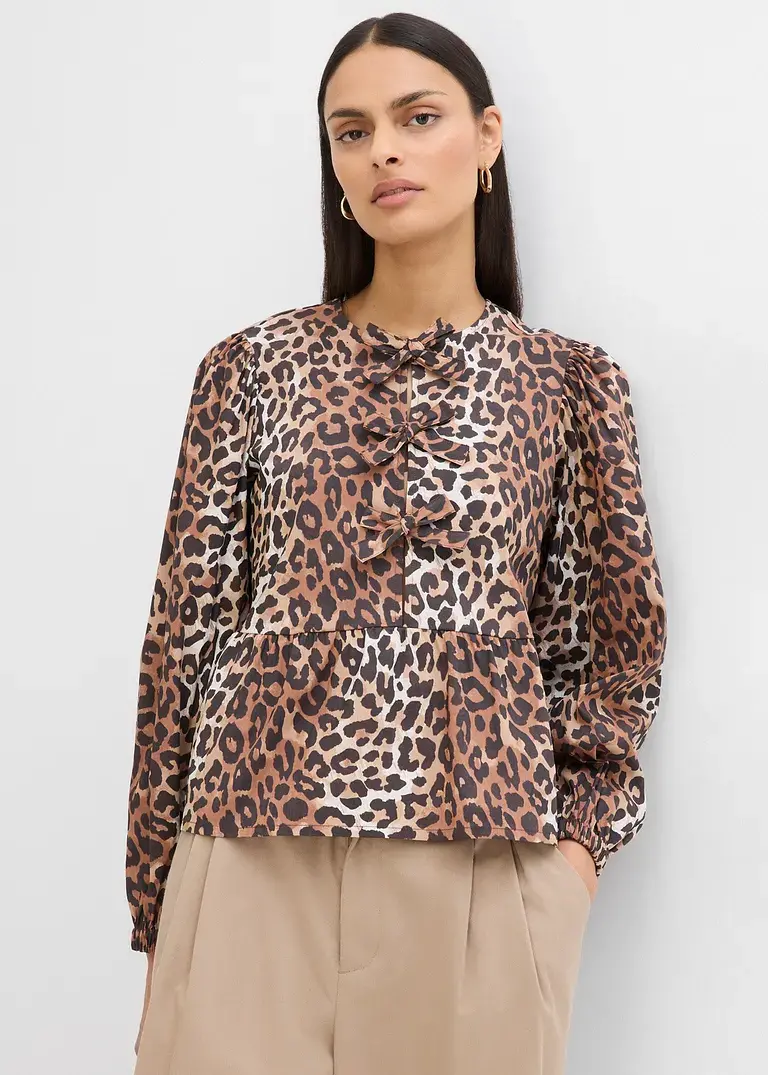 Bonprix Modische Bluse Mit Schleifendetails Und Langen Ärmeln - Beige