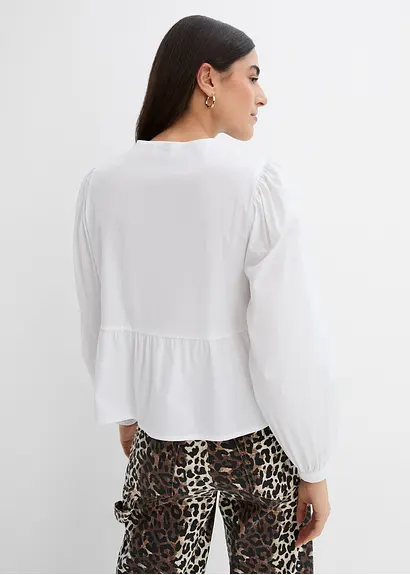 Bonprix Modische Bluse Mit Schleifendetails Und Langen Ärmeln - Weiß