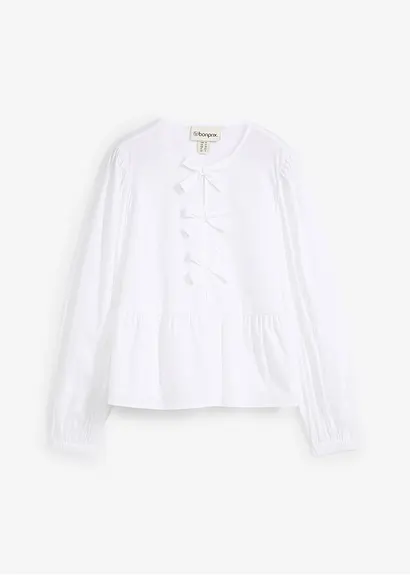 bonprix Modische Bluse mit Schleifendetails und langen Ärmeln - weiß
