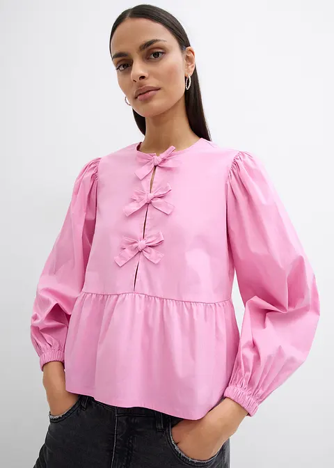 Bonprix Modische Bluse Mit Schleifendetails Und Langen Ärmeln - Rosa