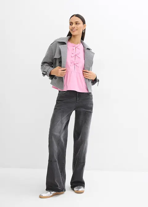 Bonprix Modische Bluse Mit Schleifendetails Und Langen Ärmeln - Rosa