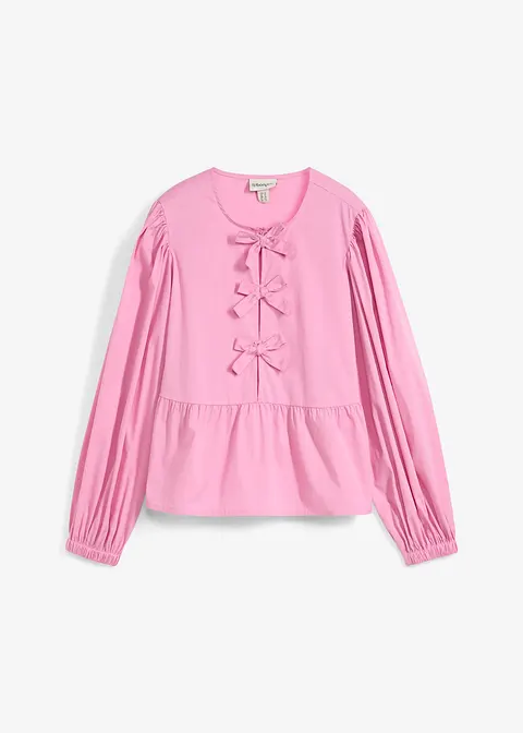 bonprix Modische Bluse mit Schleifendetails und langen Ärmeln - rosa