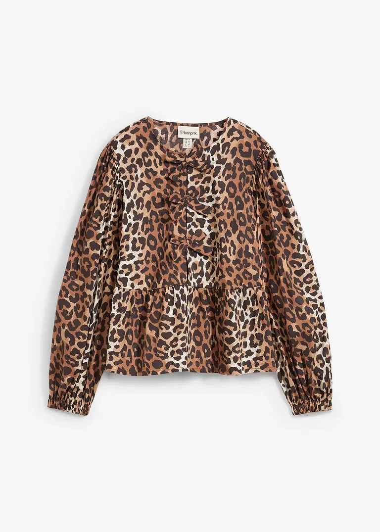 bonprix Modische Bluse mit Schleifendetails und langen Ärmeln - beige