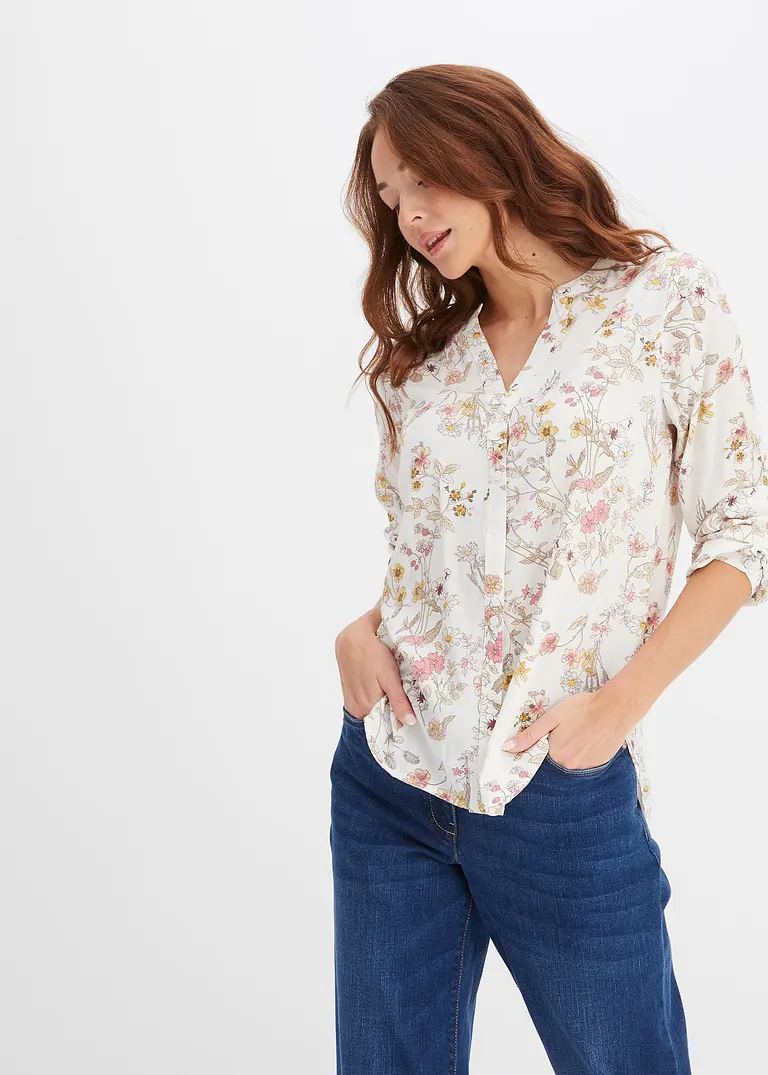 Bonprix Modische Bluse Mit Schönem Alloverprint Und Knopfleiste. - Weiß