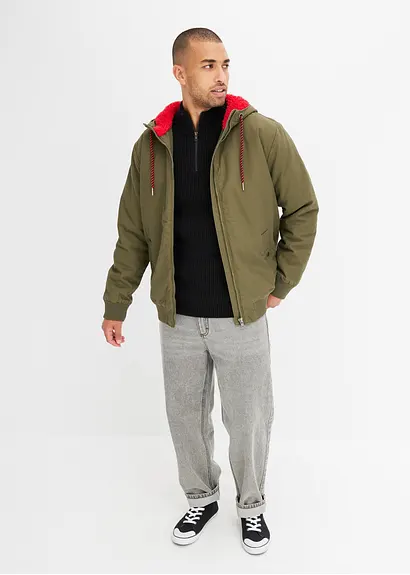 Bonprix Modische Bomberjacke Warm Gefüttert Und Mit Kapuze - Grün