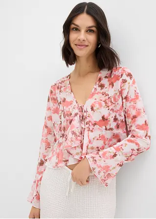 Bonprix Modische Chiffonbluse Mit Volants Und Bindedetail Am Ausschnitt