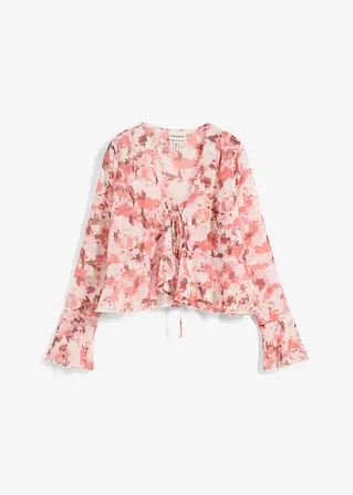 bonprix Modische Chiffonbluse mit Volants und Bindedetail am Ausschnitt