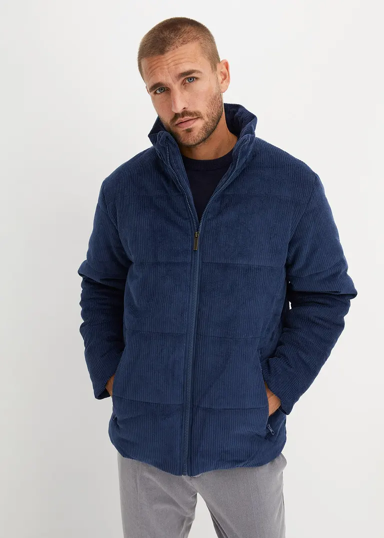 Bonprix Modische Cord-Steppjacke Mit Kapuze - Blau - Herren