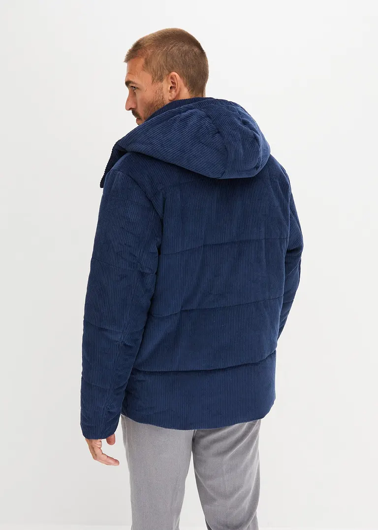 Bonprix Modische Cord-Steppjacke Mit Kapuze - Blau - Herren