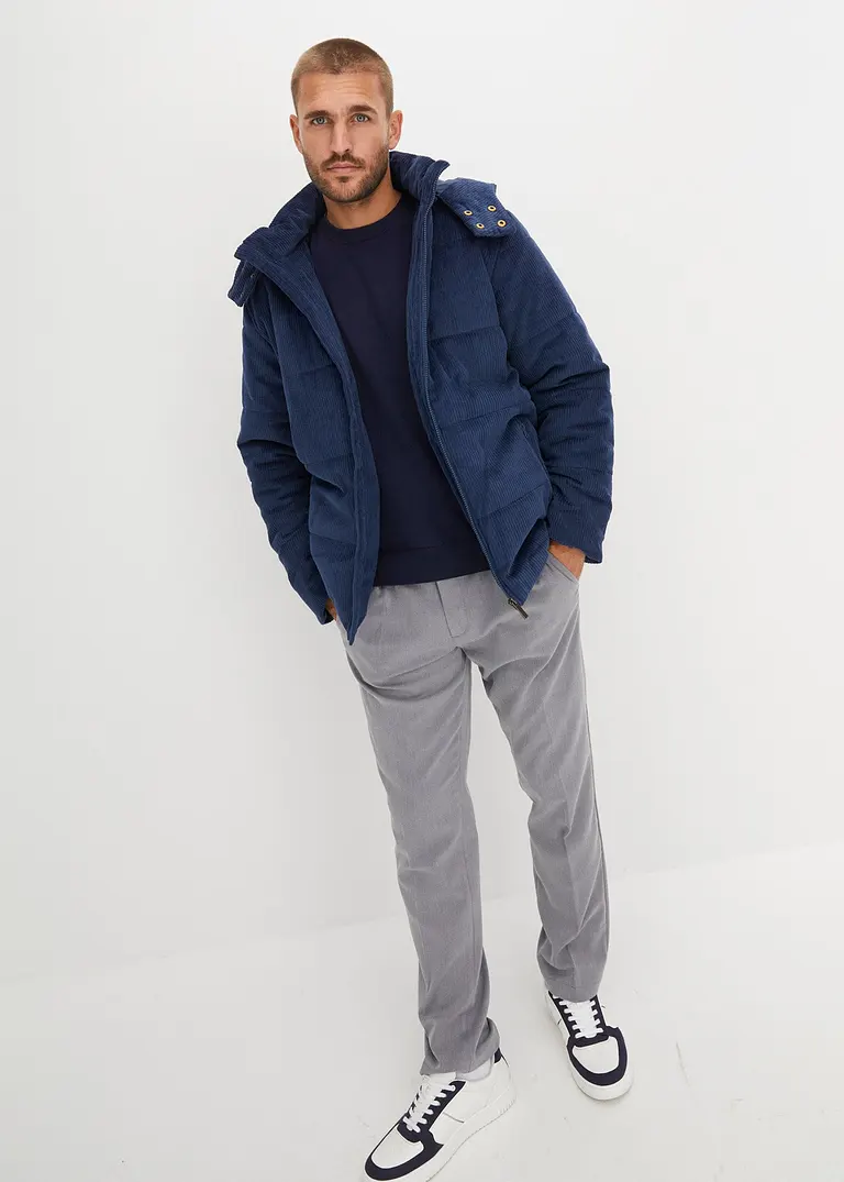 Bonprix Modische Cord-Steppjacke Mit Kapuze - Blau - Herren