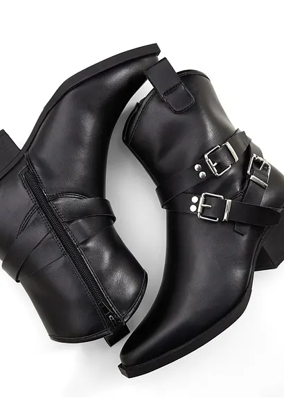 Bonprix Modische Cowboy Stiefelette Mit Dekorativen Schnallen - Schwarz