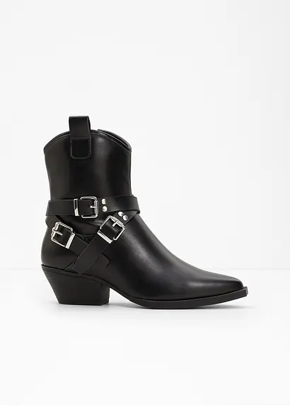 bonprix Modische Cowboy Stiefelette mit dekorativen Schnallen - schwarz