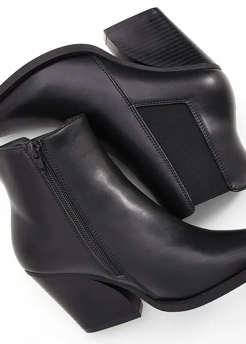 Bonprix Modische Cowboy Stiefelette Mit Markantem Blockabsatz - Schwarz