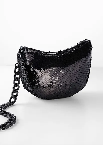Bonprix Modische Handtasche Mit Pailletten - Schwarz - Damen