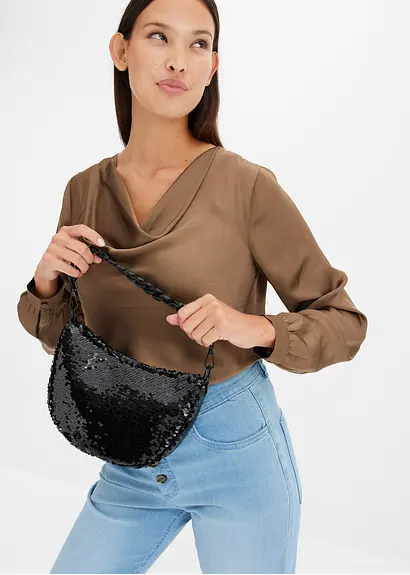 Bonprix Modische Handtasche Mit Pailletten - Schwarz - Damen