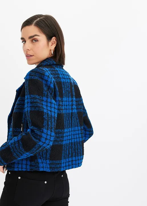 Bonprix Modische Jacke Im Biker-Stil Mit Karo-Muster Und Dekorativen Knöpfen