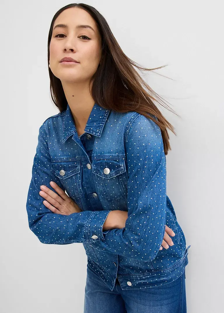 Bonprix Modische Jeansjacke Mit Waschung Und Verziert Mit Strasssteinen