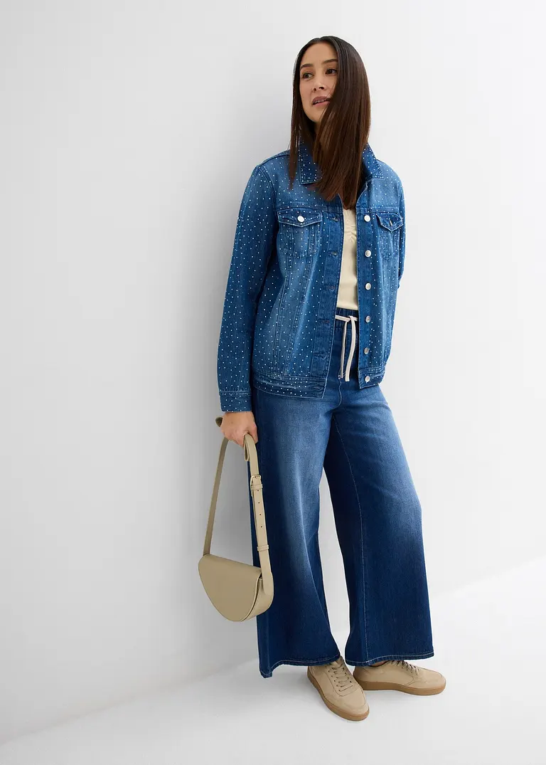 Bonprix Modische Jeansjacke Mit Waschung Und Verziert Mit Strasssteinen