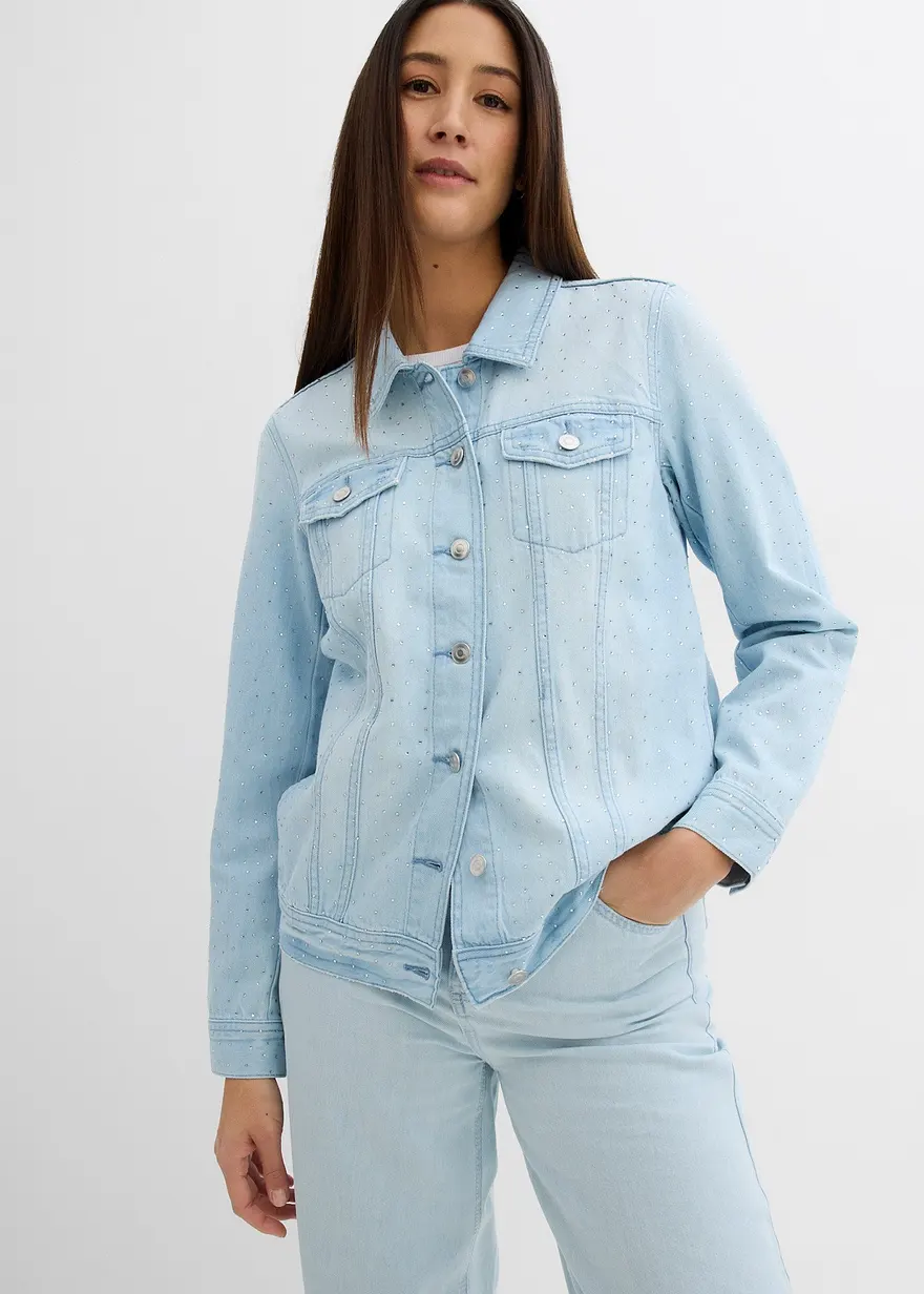 Bonprix Modische Jeansjacke Mit Waschung Und Verziert Mit Strasssteinen