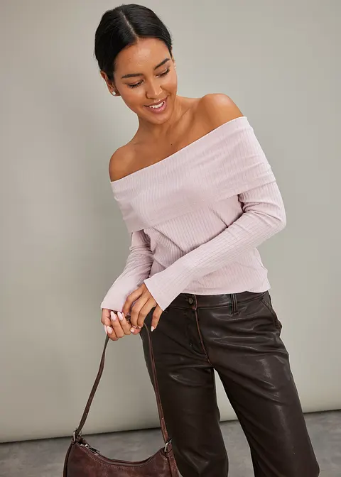 Bonprix Modische Langarmshirt Mit Breitem Carmen-Ausschnitt. - Lila