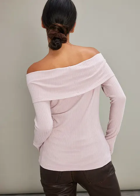 Bonprix Modische Langarmshirt Mit Breitem Carmen-Ausschnitt. - Lila