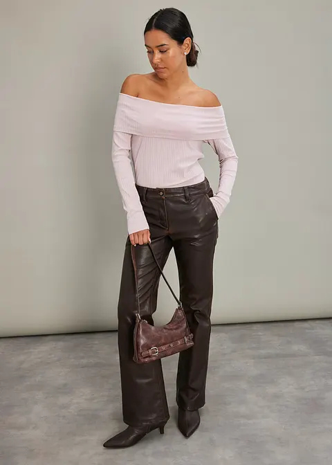 Bonprix Modische Langarmshirt Mit Breitem Carmen-Ausschnitt. - Lila